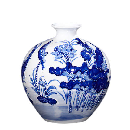 Kompatibelt porslin till Jahrriesnge relief lotus vase cna0904 Kompatibelt porslin Jahrriesnge till relief lotus vase cna0904