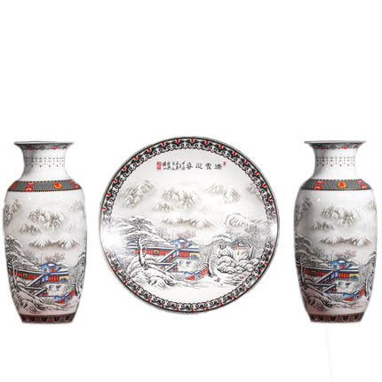 Kompatibelt porslin till Jahrriesnge snow scene vase set 3pcs cna1044 Kompatibelt porslin Jahrriesnge till snow scene vase set 3pcs cna1044